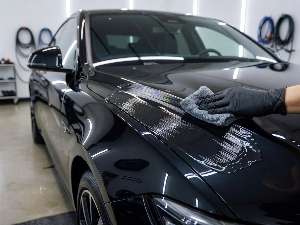 Careful application of ceramic coating to vehicle paintwork