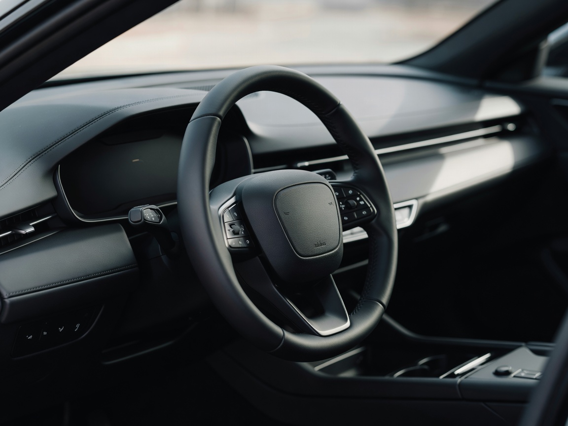 Clean and detailed car interior steering wheel and dash