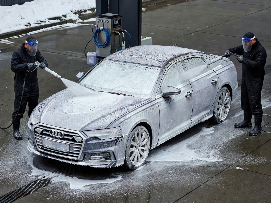 Thorough exterior snow foam car wash process